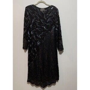 Vintage J.L.B 100% Pure Silk Sequin Black 80’s 90’s Cocktail Party Dress Size M